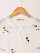 【2色展開】Elcamino テニスデザイン 刺繍 半袖カーディガン