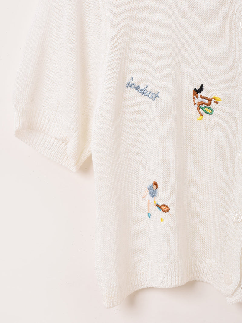2色展開】Elcamino テニスデザイン 刺繍 半袖カーディガン – 古着屋Top