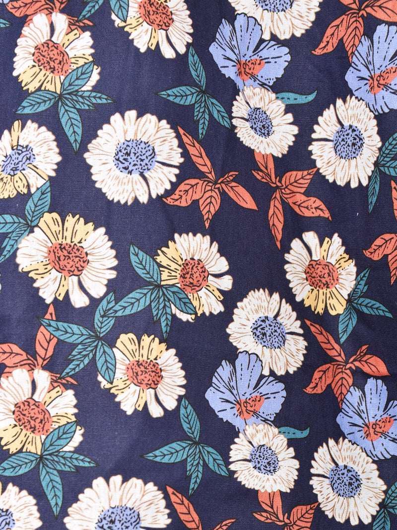 【2色展開】Elcamino 花柄 チャイナデザイン 半袖シャツ ネイビー