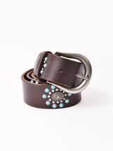 ターコイズ コンチョ風 スタッズ レザーベルト