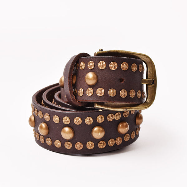 John Galliano スタッズ レザーベルト ブラウン68cm～78cm クラッシュ ビッグスタッズ レザーベルト – 古着屋Top of the Hillの