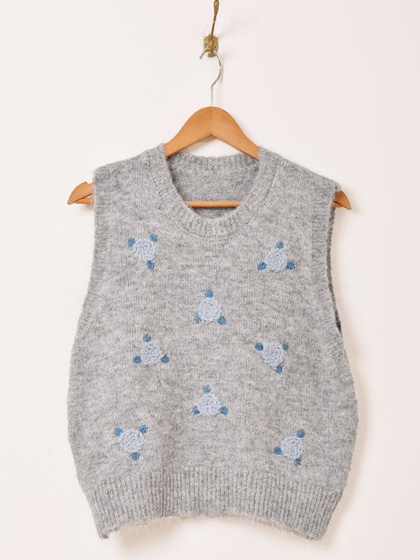 【2色展開】Meridian フラワー刺繍 ニットベスト
