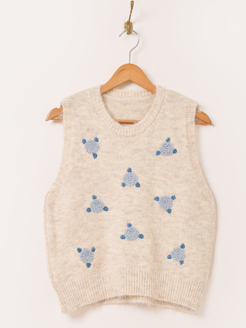【2色展開】Meridian フラワー刺繍 ニットベスト