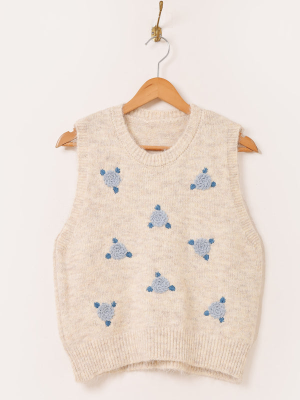 【2色展開】Meridian フラワー刺繍 ニットベスト
