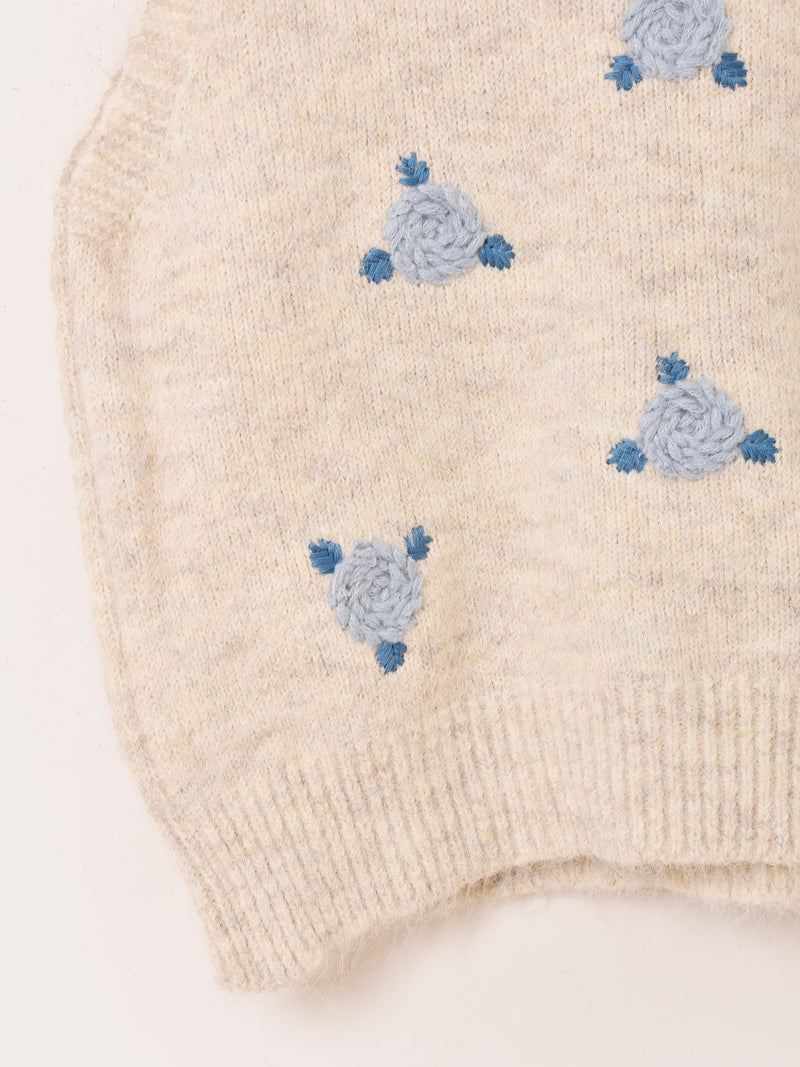 【2色展開】Meridian フラワー刺繍 ニットベスト