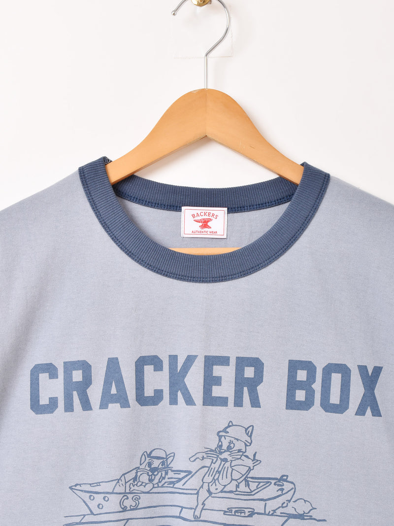 Backers プリント リンガーTシャツ「CRACKER BOX」