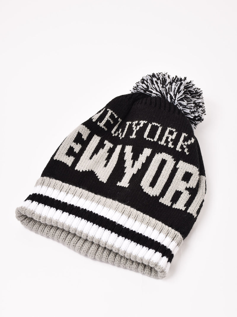 2色展開】ポンポン付き ロゴ ニットキャップ「NEW YORK」 – 古着屋Top