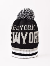 【2色展開】ポンポン付き ロゴ ニットキャップ「NEW YORK」