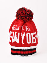 【2色展開】ポンポン付き ロゴ ニットキャップ「NEW YORK」