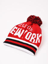 【2色展開】ポンポン付き ロゴ ニットキャップ「NEW YORK」