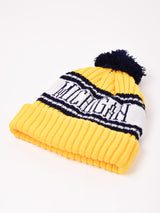 【2色展開】ポンポン付き ロゴ ニットキャップ「MICHIGAN」