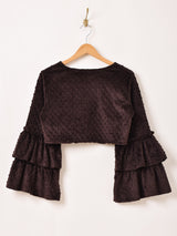 【2色展開】Meridian ミンキードット ラッフルスリーブ 長袖ブラウス