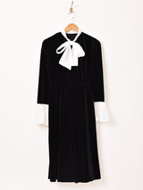Meridian リボンタイ ベロア 長袖ワンピース