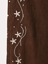 Meridian 刺繍 ブラウンカラー ワイドパンツ