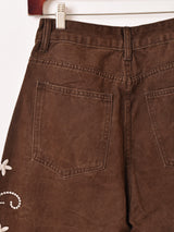 Meridian 刺繍 ブラウンカラー ワイドパンツ