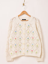 【2色展開】Meridian フラワー刺繍 カーディガン