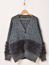 【2色展開】Meridian ラインデザイン ファー カーディガン