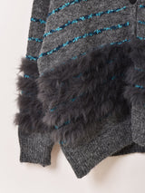 【2色展開】Meridian ラインデザイン ファー カーディガン