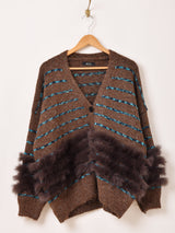 【2色展開】Meridian ラインデザイン ファー カーディガン