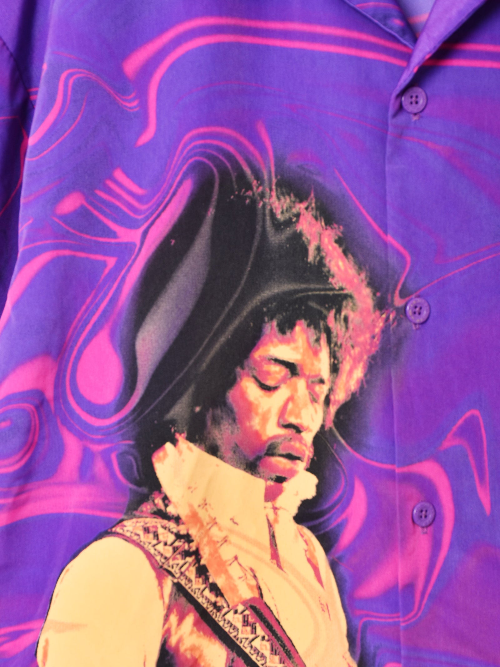 Jimi Hendrix プリント 刺繍入り 半袖オープンカラーシャツ