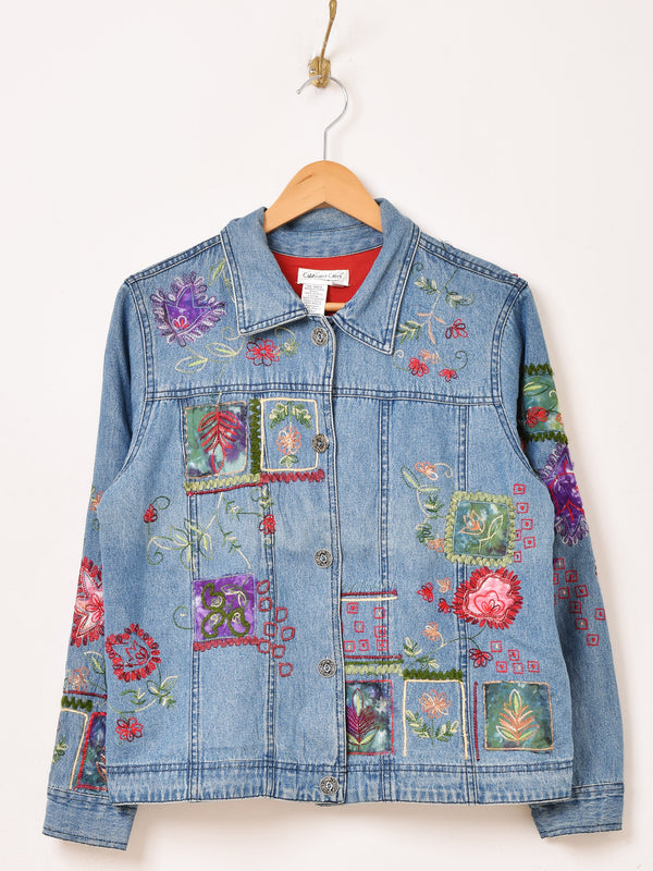 花 刺繍 パッチ デニムジャケット