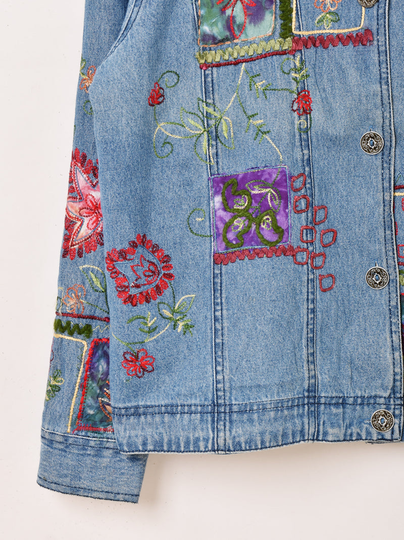 花 刺繍 パッチ デニムジャケット