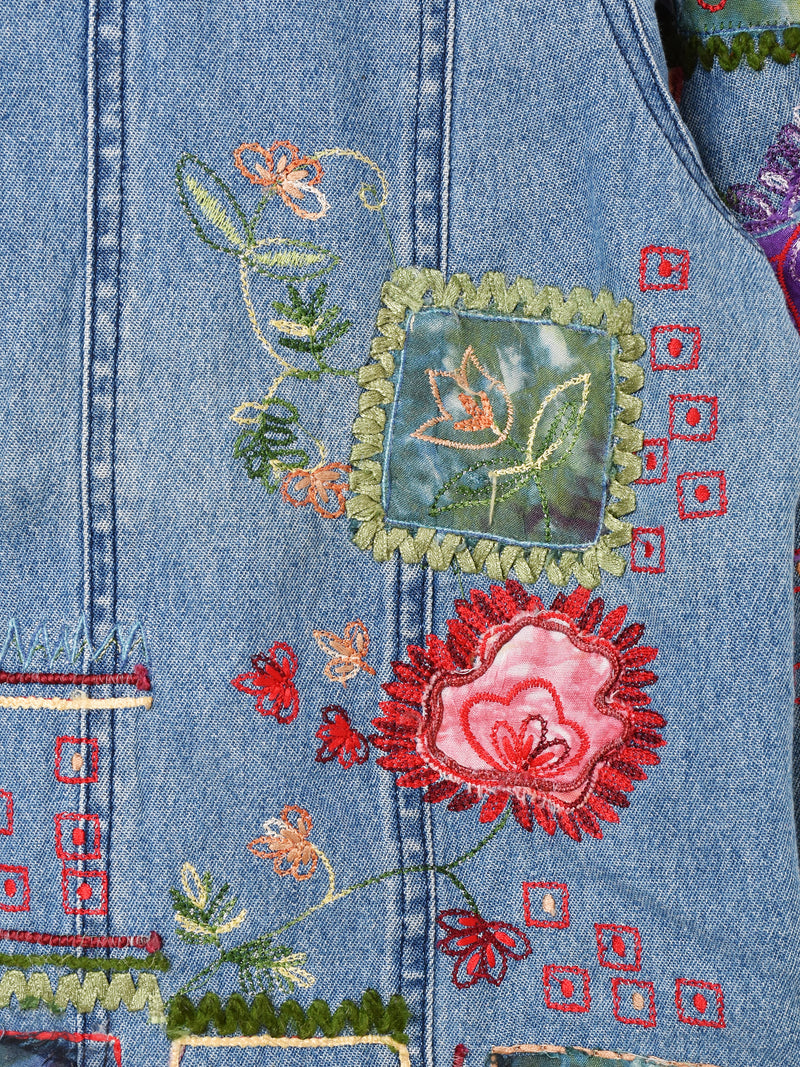 花 刺繍 パッチ デニムジャケット