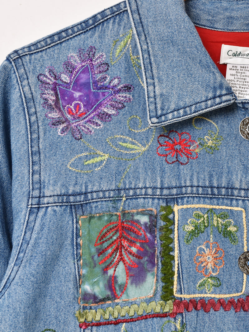 花 刺繍 パッチ デニムジャケット
