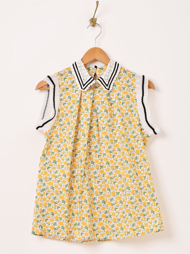 【2色展開】Meridian 花柄 タック入り ノースリーブブラウス