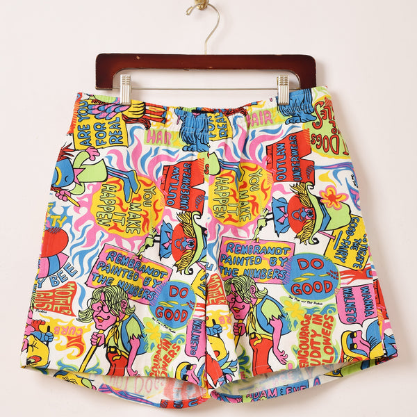 ヴィンテージ古着80s hippie サイケアート総柄プリント ショートパンツ Backers ポップアート柄 ショートパンツ – 古着屋Top of the Hillの