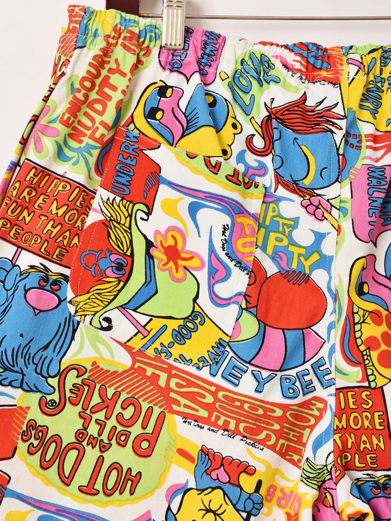 ヴィンテージ古着80s hippie サイケアート総柄プリント ショートパンツ 60s 70s ビンテージ モンスター ヒッピー総柄パンツ ピーターマックス