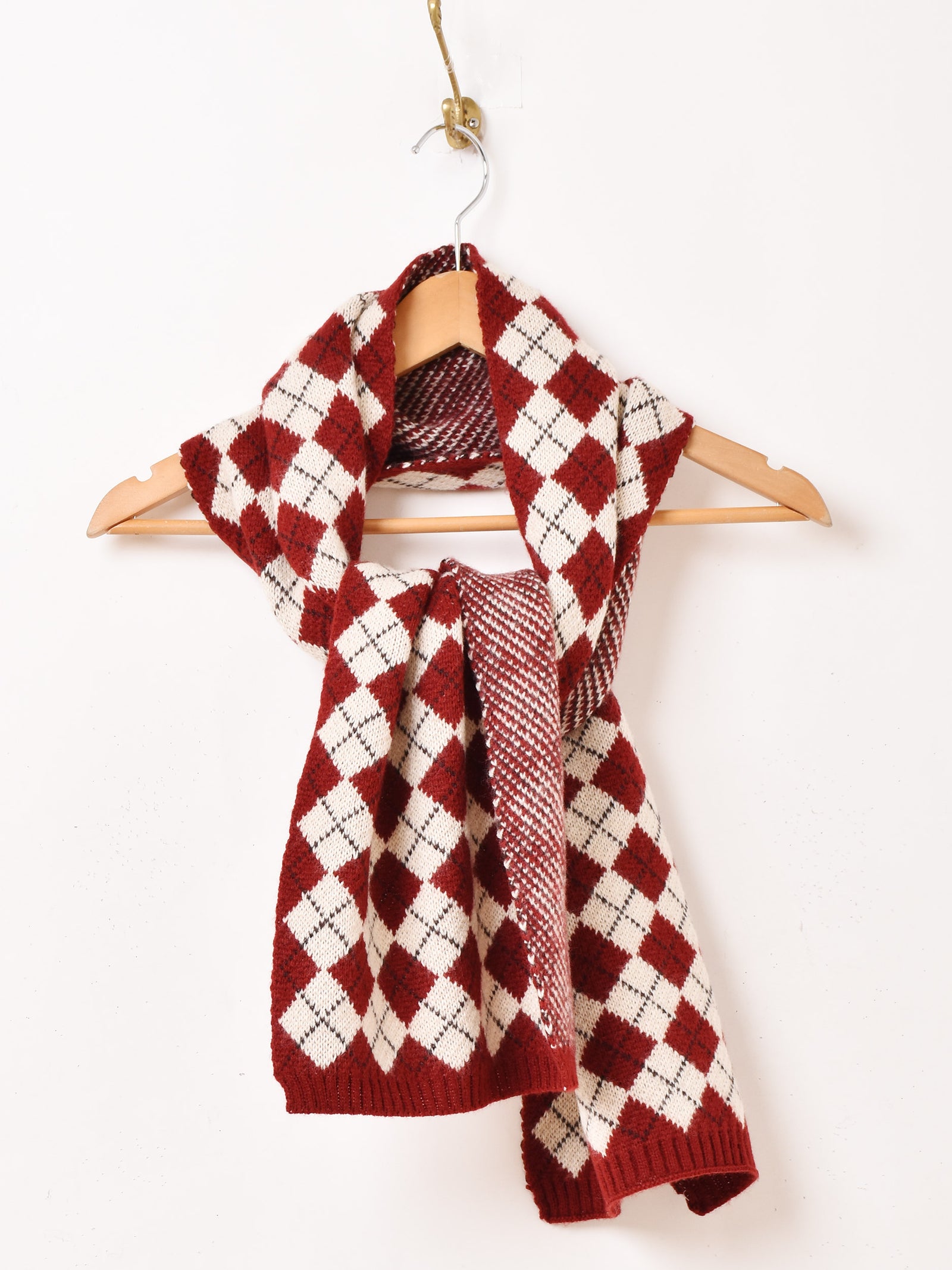 3色展開】アーガイル柄 ニットマフラー – 古着屋Top of the Hillの
