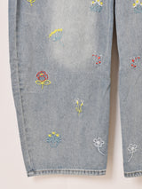 Elcamino フラワー刺繍 カーブデニムパンツ