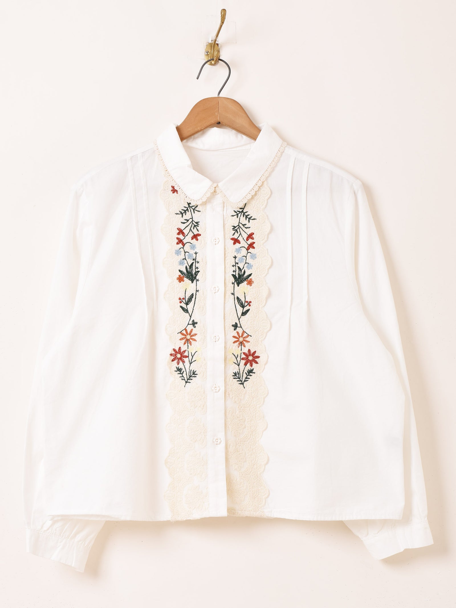 Meridian フラワー刺繍 レース 長袖ブラウス – 古着屋Top of the Hill