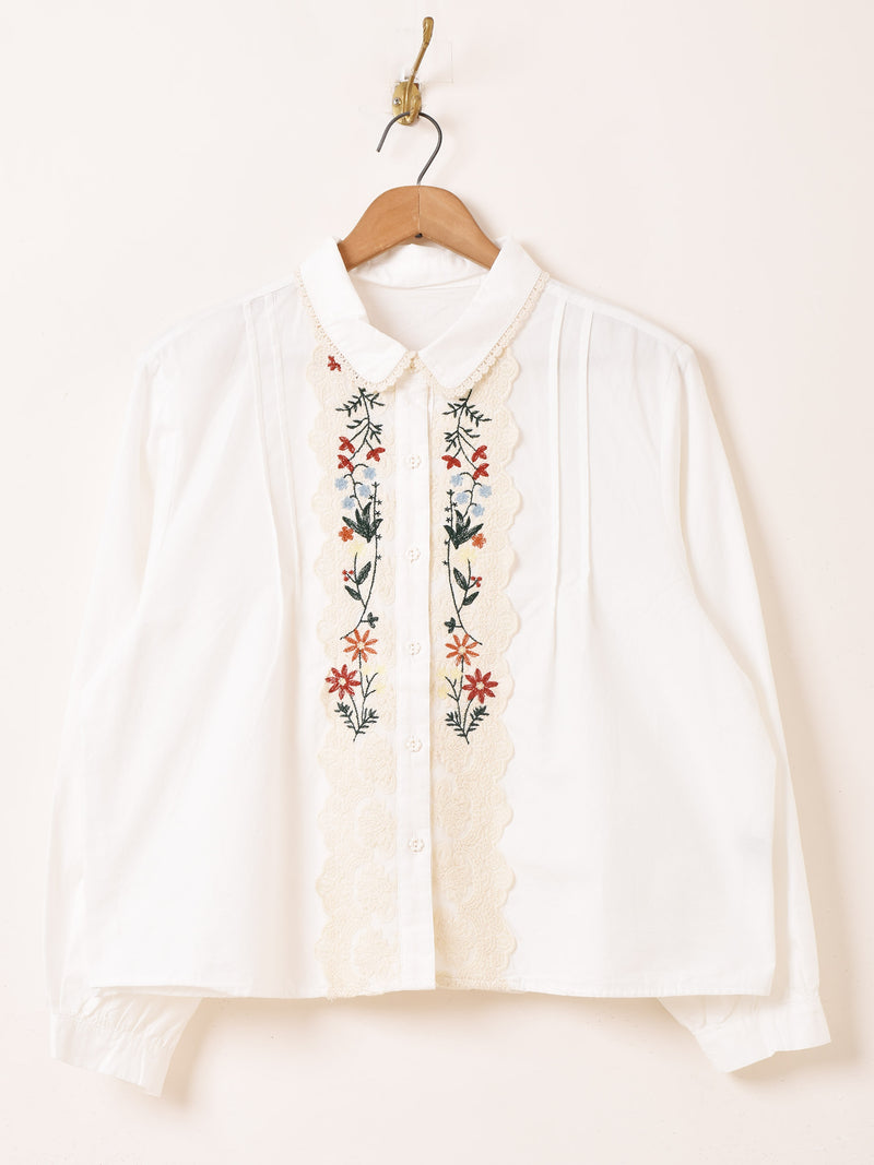 Meridian フラワー刺繍 レース 長袖ブラウス – 古着屋Top of the Hill