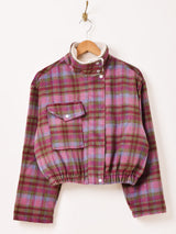 【2色展開】Meridian チェック柄 フェイクファー ブルゾン