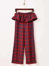 【2色展開】Meridian チェック柄 レイヤードフリル ロングパンツ