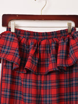 【2色展開】Meridian チェック柄 レイヤードフリル ロングパンツ