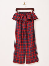 【2色展開】Meridian チェック柄 レイヤードフリル ロングパンツ