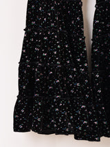 Meridian 小花柄 ベロア フリルヘム ロングパンツ