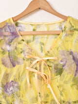 【3色展開】Meridian 花柄 チュール ラッフルスリーブ 長袖ブラウス