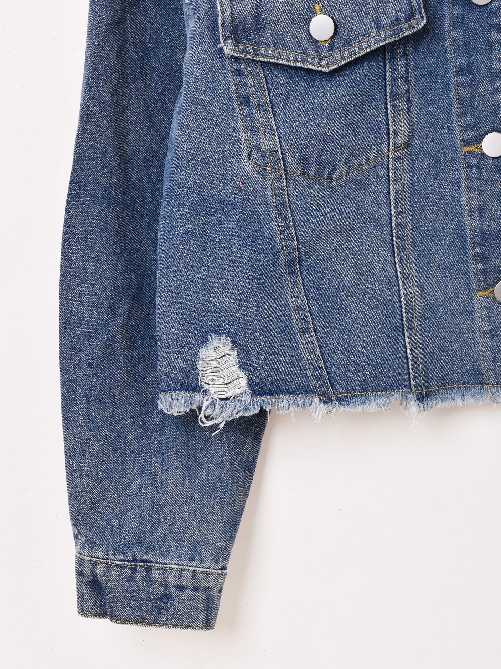 バック刺繍 デニムジャケット「HERE COMES THE SUN」 – 古着屋