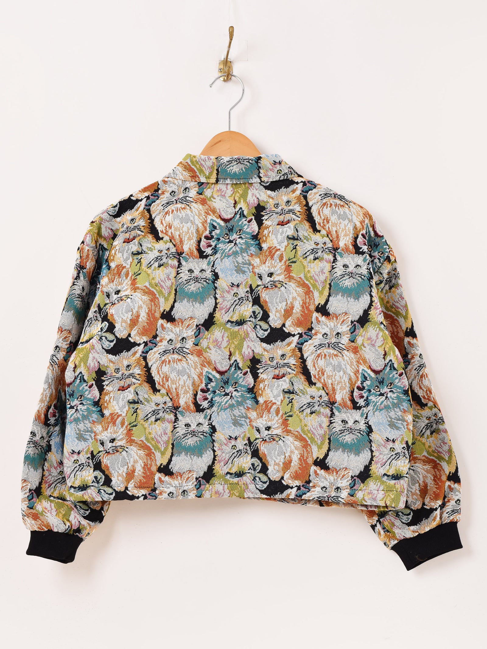 2色展開】Meridian アニマル ゴブラン織り ショートジャケット 猫柄