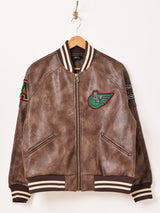 【2色展開】Meridian パッチ刺繍 フェイクレザー スタジアムジャケット