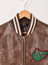 【2色展開】Meridian パッチ刺繍 フェイクレザー スタジアムジャケット