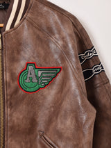 【2色展開】Meridian パッチ刺繍 フェイクレザー スタジアムジャケット