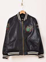 【2色展開】Meridian パッチ刺繍 フェイクレザー スタジアムジャケット