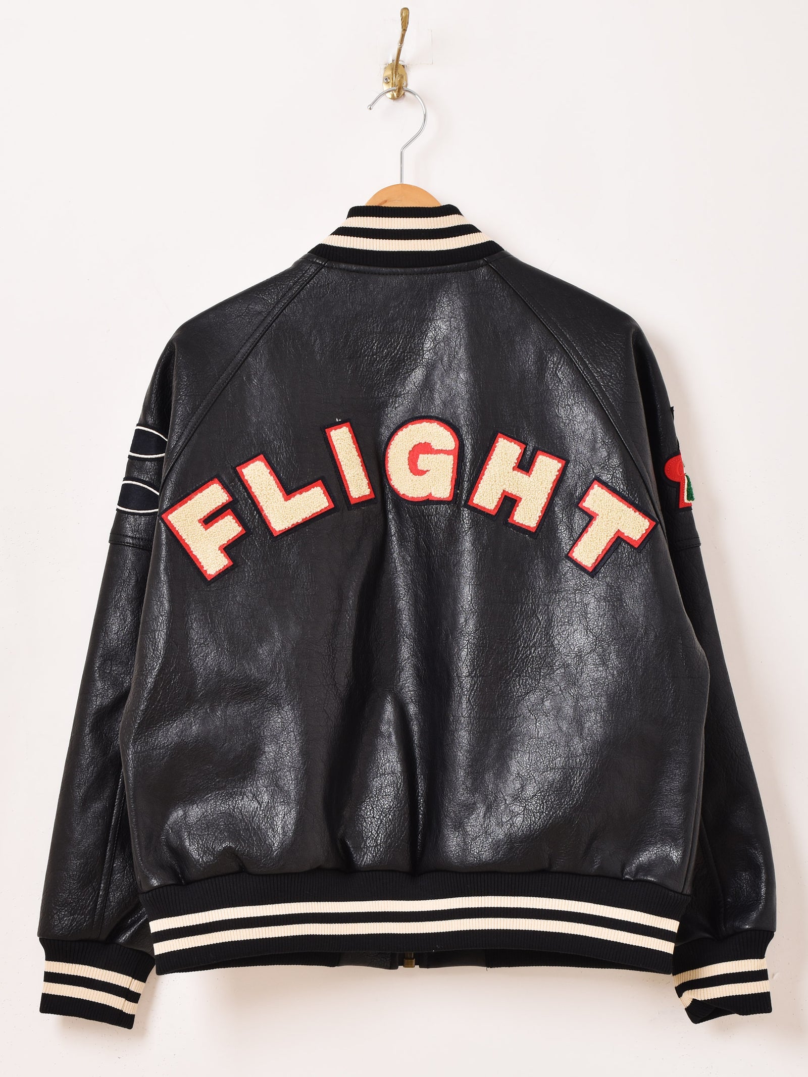 2色展開】Meridian パッチ刺繍 フェイクレザー スタジアムジャケット