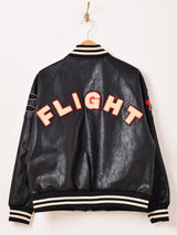 【2色展開】Meridian パッチ刺繍 フェイクレザー スタジアムジャケット