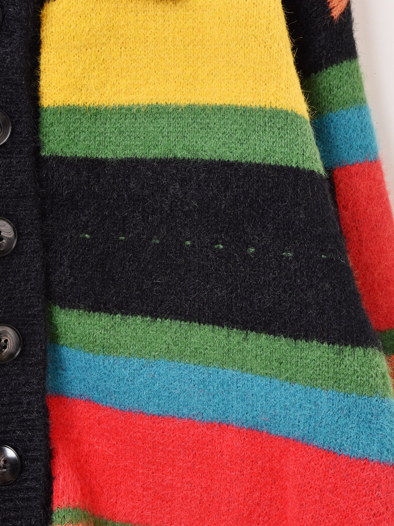 MAD PUNKS ボーダー フリンジ フード付きカーディガン 古着 平成 MAD PANKS フェイクファー ボーダー パーカー 平成 マッドパンクス 黒